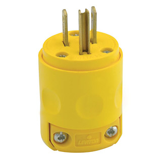 15 Amp, 125 Volt, NEMA 5-15P, 2-Pole, 3-Wire Plug, Straight Blade, Rubber, Yellow