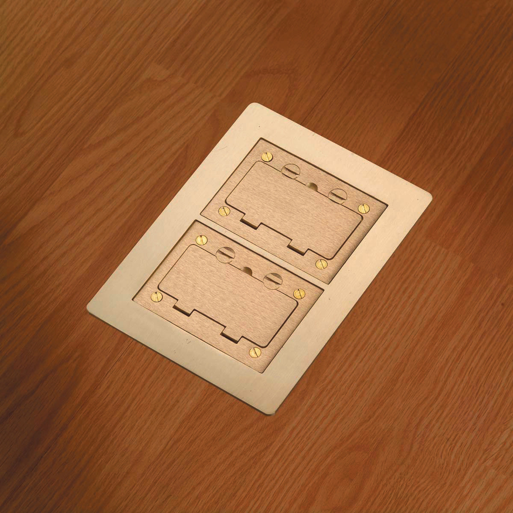 2-Gang Flat Flange with Grounding Wire, Rectangular, 6.00" X 4.85", Brushed Brass