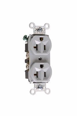 20A 125V Hard Use Spec-Grade Duplex Receptacle, Back and Side Wire, Gray