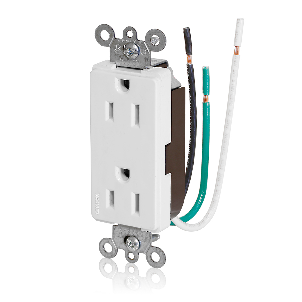 15 Amp Decora Plus Duplex Receptacle/Outlet, Commercial Grade, Self-Grounding