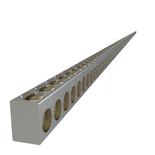 Aluminum Neutral Bar, Dual Rated, Conductor Range 4-14, 192 Ports, 1 Hole, #10 Bolt, Headless Slot Drive, UL, CSA