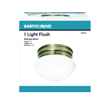 1 Light - 8" - Flush Mount - Small White Mushroom, Color retail packaging