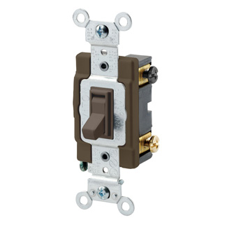 15 Amp, 120/277 Volt, Toggle Framed 4-Way AC Quiet Switch,  Commercial Spec Grade, Grounding, Side Wired, - Brown