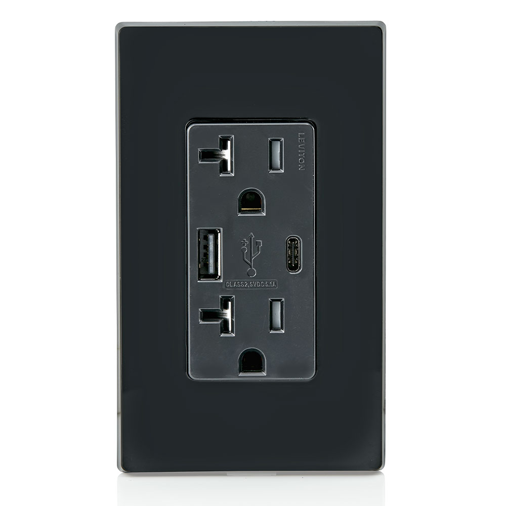 5.1A USB Type A/Type-C Wall Outlet Charger with 20A Tamper-Resistant Receptacles