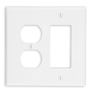 2-Gang Combination Wallplate, 1-Duplex and 1-Decora/GFCI, Midway Size, Thermoplastic Nylon, White