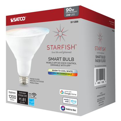15 Watt; PAR38 LED; RGB & Tunable White; Starfish IOT; 120 Volt; 1200 Lumens