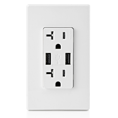 3.6A USB Type-A/Type-A Wall Outlet Charger with 20A Tamper-Resistant Receptacles