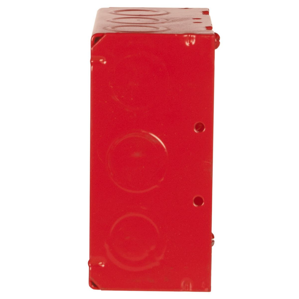 4-11/16 in. Life Safety Square Box, Welded, 2-1/8 in. Deep, One 1/2 in. KO & Fifteen TKO's, Red