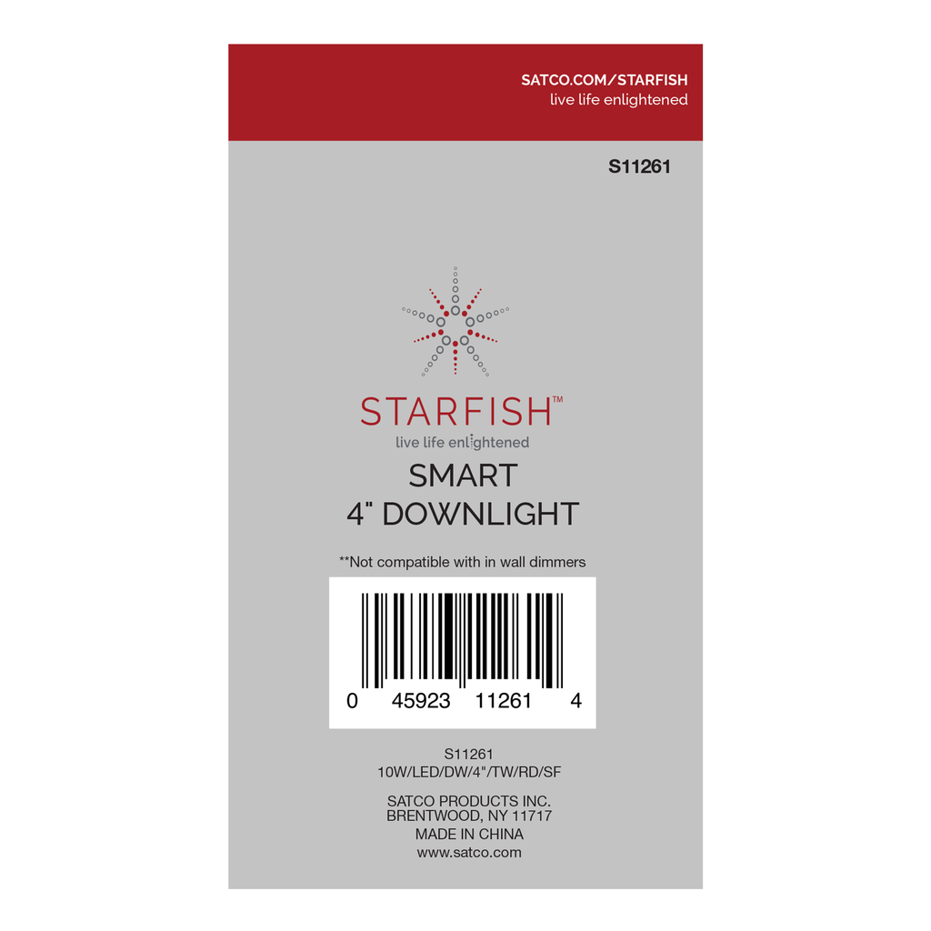10 Watt; LED Direct Wire Downlight; 4 Inch; Tunable White; Round; Starfish IOT; 120 Volt; 650 Lumens