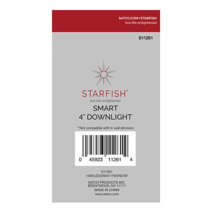 10 Watt; LED Direct Wire Downlight; 4 Inch; Tunable White; Round; Starfish IOT; 120 Volt; 650 Lumens