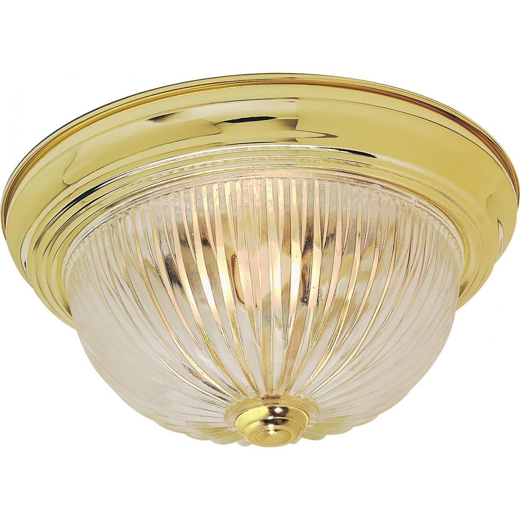 2 Light - 11" - Flush Mount - Clear Ribbed Glass, Color retail packaging