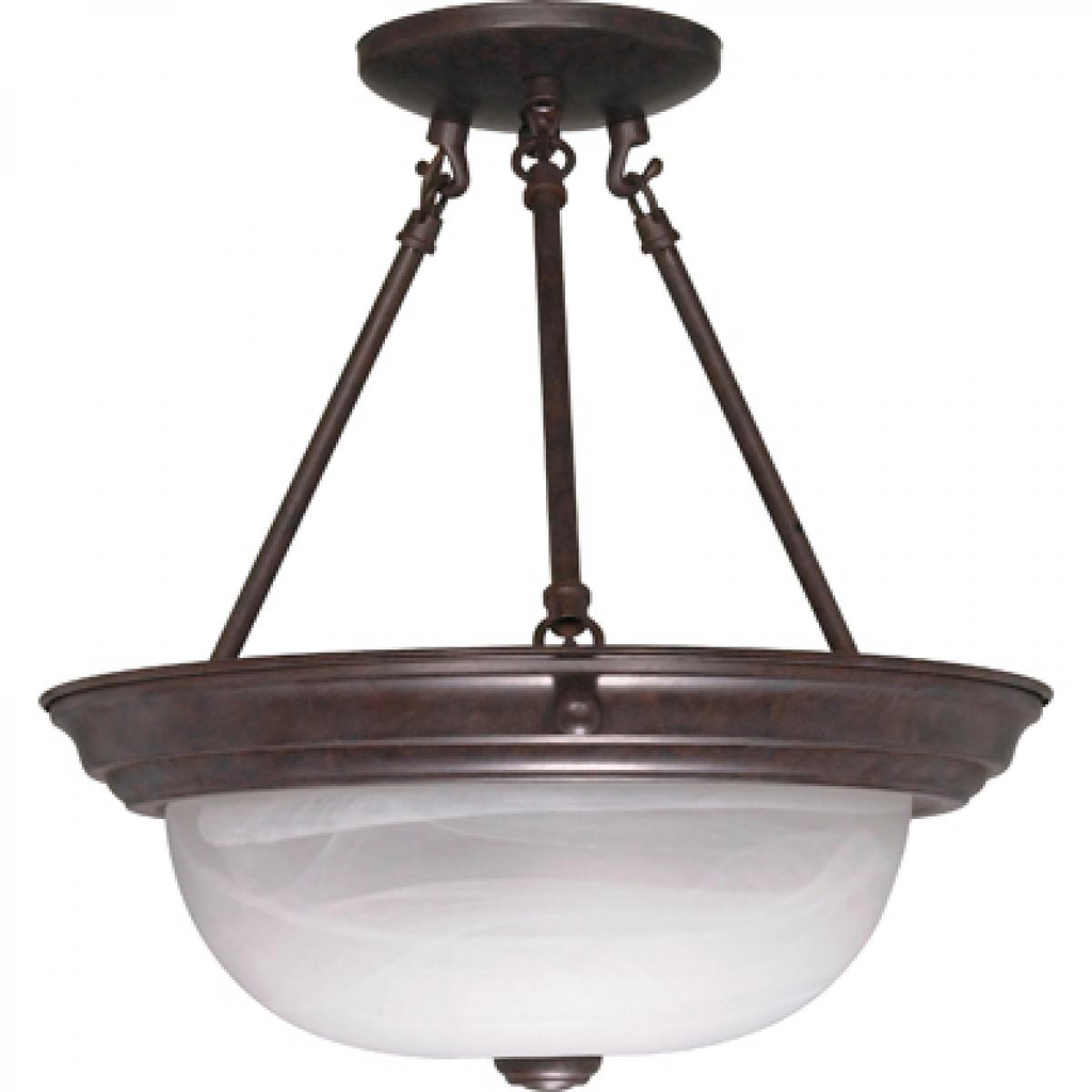 2 Light - Semi Flush with Alabaster Glass - Old Bronze Finish