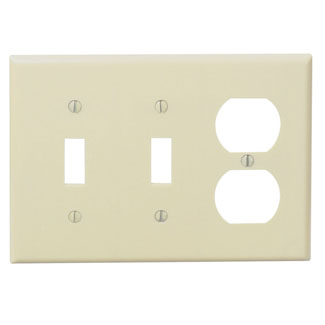 3-Gang 2-Toggle 1-Duplex Wallplate, Standard Size, Ivory