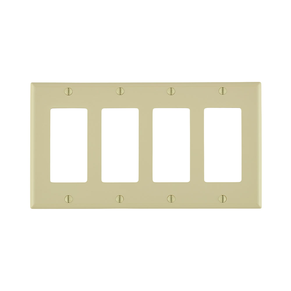 4-Gang Decora/GFCI Device Wallplate, Standard Size, Thermoplastic Nylon, Ivory