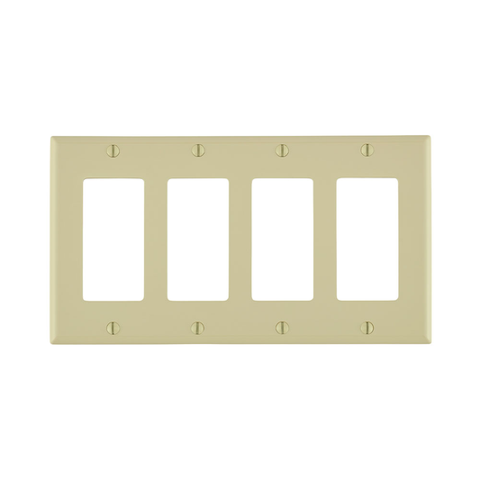 4-Gang Decora/GFCI Device Wallplate, Standard Size, Thermoplastic Nylon, Ivory
