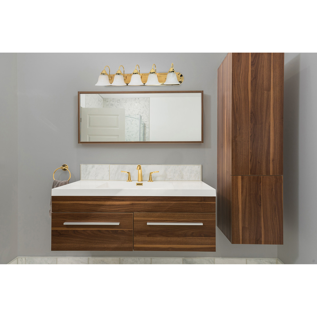Ballerina - 5 Light 36" Vanity with Alabaster Glass - Polished Brass Finish