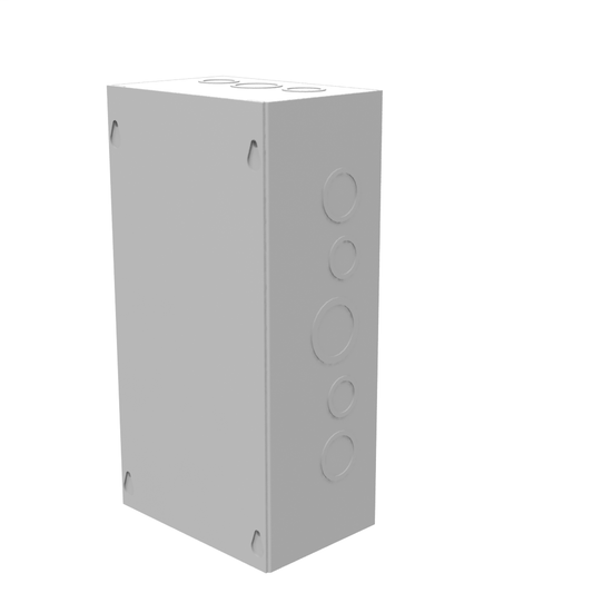 12x4X6 Screw Cover Type 1 UL Listed Steel Knockouts ANSI 61 Gray Cover With Teardrop Slots Mounting Holes In Back