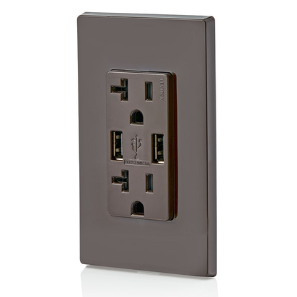 3.6A USB Type-A/Type-A Wall Outlet Charger with 20A Tamper-Resistant Receptacles