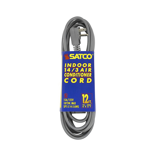 12 Foot Gray Heavy Duty Air Conditioner/Appliance Cord; 14/3 Ga. SPT-3 Gray Cord With Sleeve; 15A-125V; 1875W