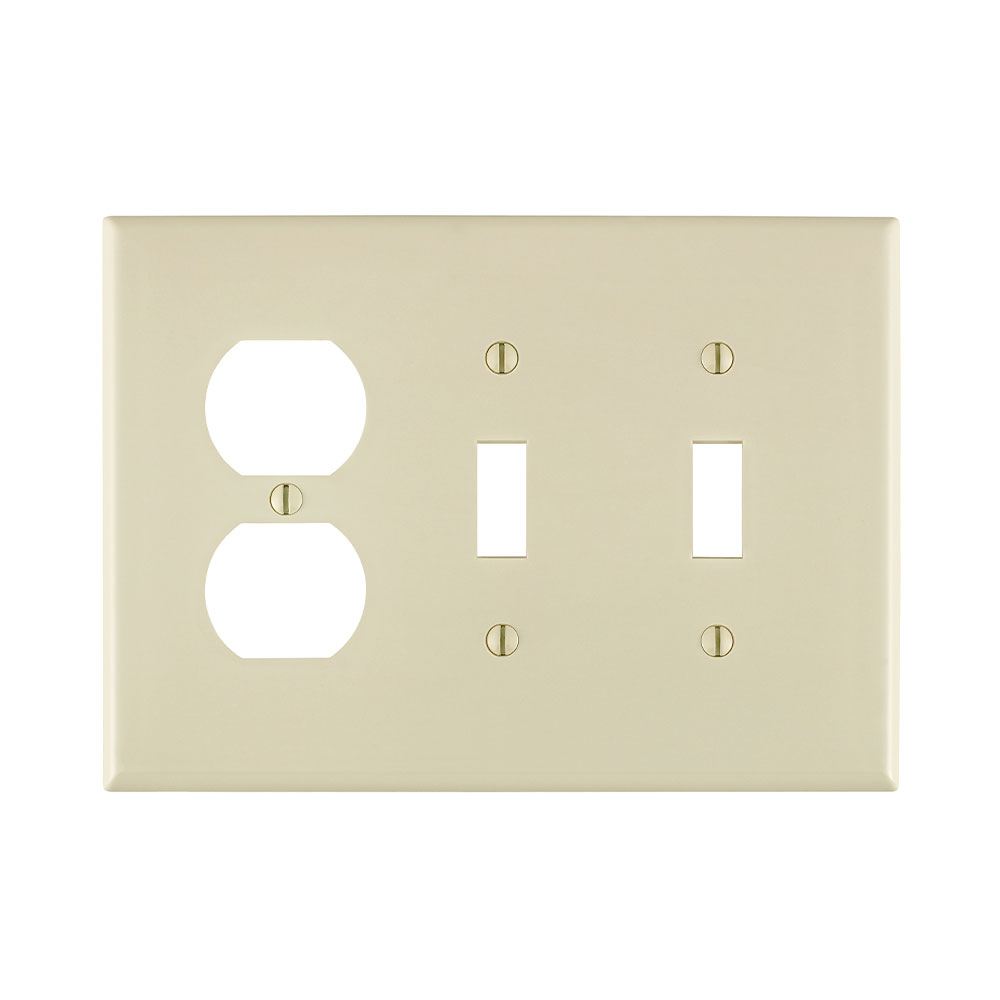 3-Gang Combination Wallplate, 2-Toggle and 1-Duplex Outlet/Receptacle Wallplate, Midway Size, Thermoplastic Nylon, Light Almond