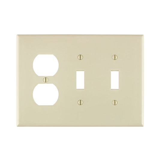 3-Gang Combination Wallplate, 2-Toggle and 1-Duplex Outlet/Receptacle Wallplate, Midway Size, Thermoplastic Nylon, Light Almond