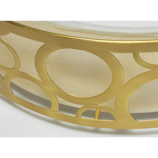 15" Filigree LED Decor Flush Mount Fixture - Natural Brass Finish - White Fabric Shade