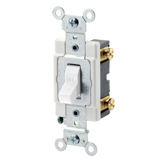15 Amp, 120/277 Volt, Toggle Single-Pole AC Quiet Switch, Commercial Spec Grade, Grounding, Back & Side Wired, - White