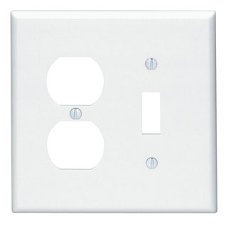 2-Gang Combination Wallplate, 1-Toggle and 1-Duplex Outlet/Receptacle, Midway Size, Thermoset, White