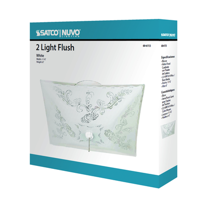 2 Light - 12" - Ceiling Fixture - Square Floral / with Pull Chain, Color retail packaging