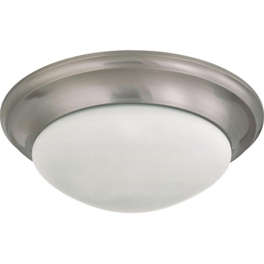 3 Light - 17" Flush with Frosted White Glass - Brushed Nickel Finish