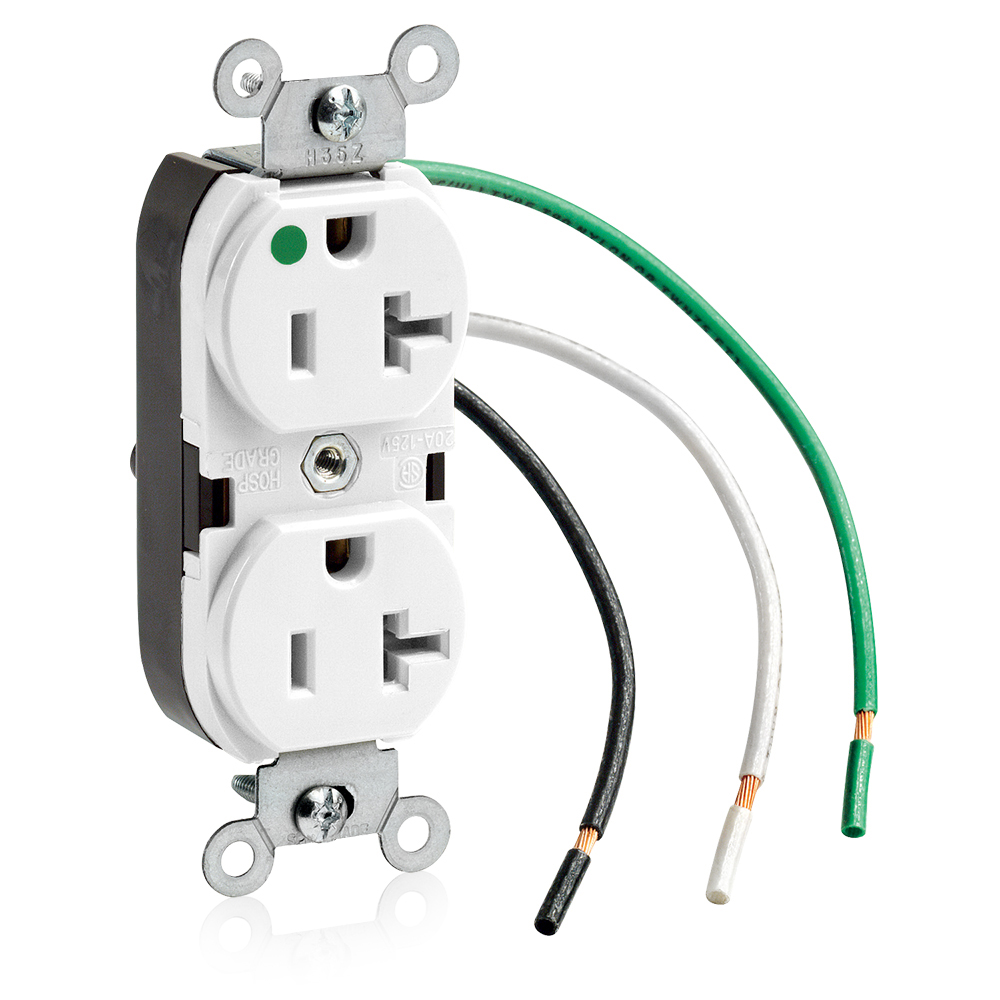 20 Amp Duplex Receptacle/Outlet, Hospital Grade, Self-Grounding