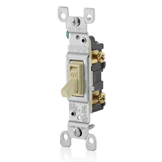 15 Amp Single-Pole Toggle Switch, Grounding, Ivory