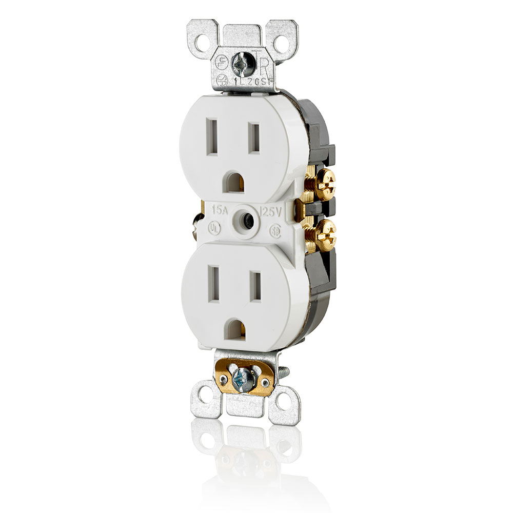 15 Amp Tamper-Resistant Duplex Outlet/Receptacle, Self-Grounding, White