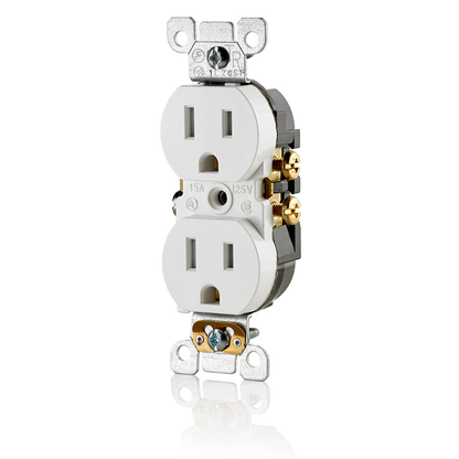15 Amp Tamper-Resistant Duplex Outlet/Receptacle, Self-Grounding, White