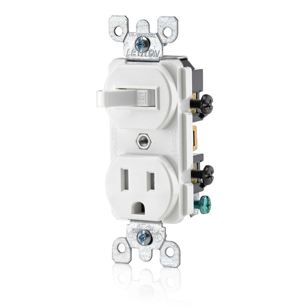 15 Amp Tamper-Resistant Outlet/Receptacle / Single-Pole Switch Combination Device, Grounding, White