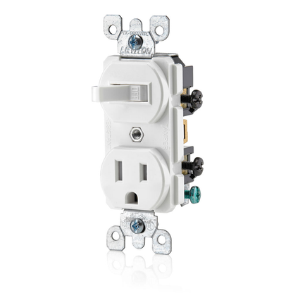 15 Amp Tamper-Resistant Outlet/Receptacle / Single-Pole Switch Combination Device, Grounding, White