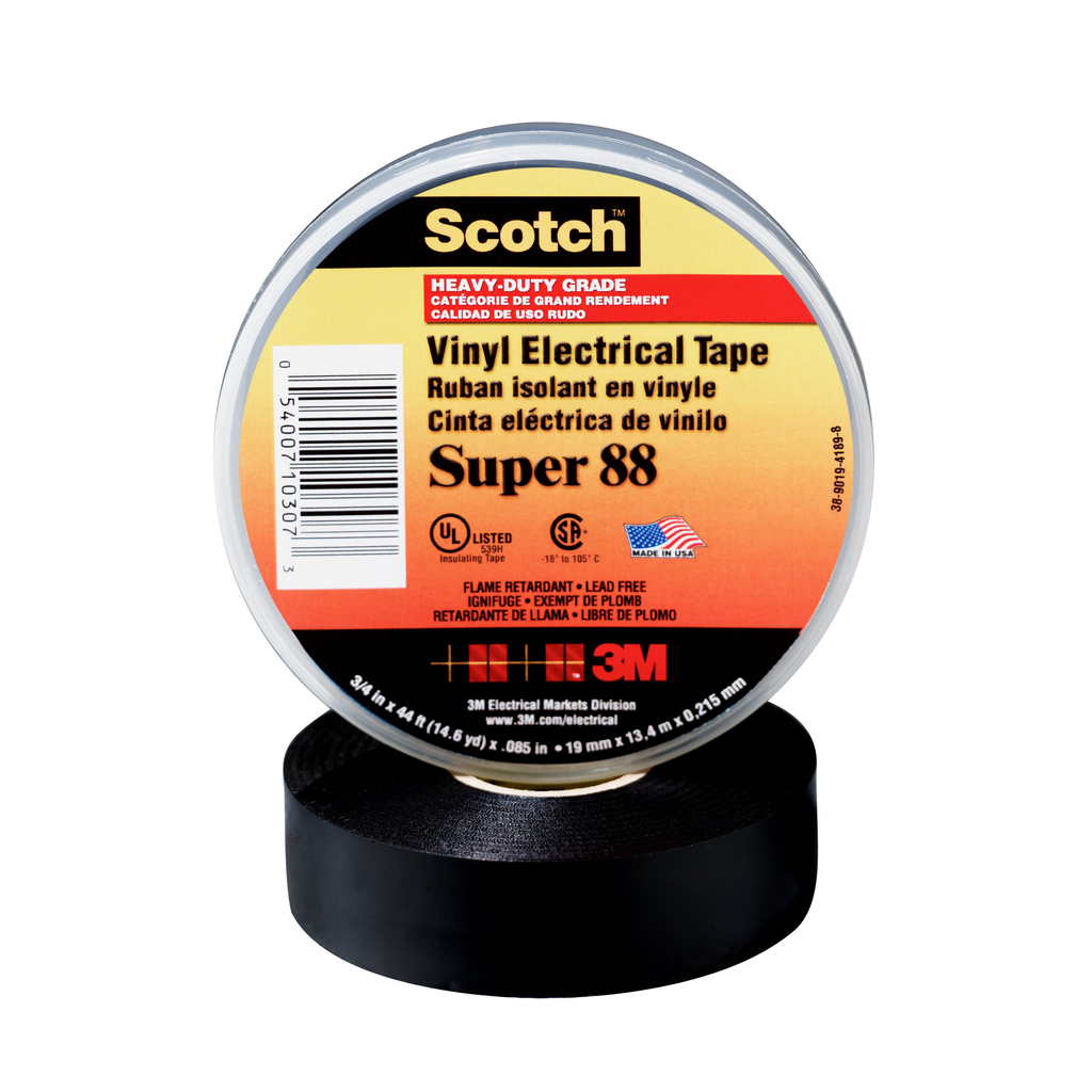 3M Vinyl Electrical Tape Super 88, 3/4 in x 66 ft, Black