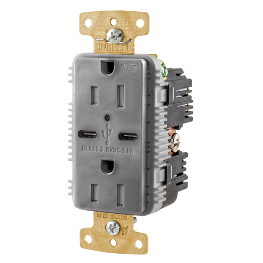 15A/125V Tamper Resistant/Weather Resistant Duplex Receptacle & Type C USB Port, Gray