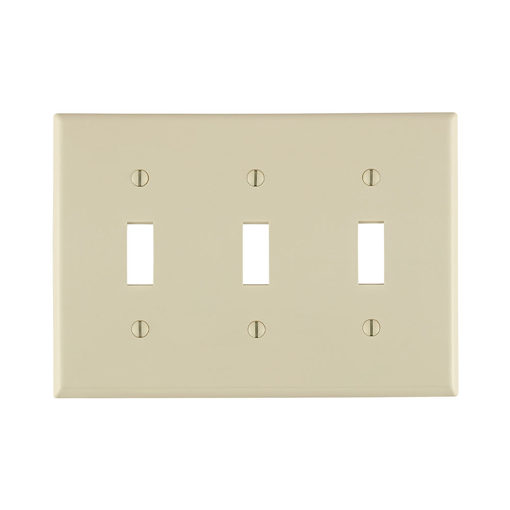 3-Gang Toggle Switch Wallplate, Standard Size, Thermoplastic Nylon, Light Almond