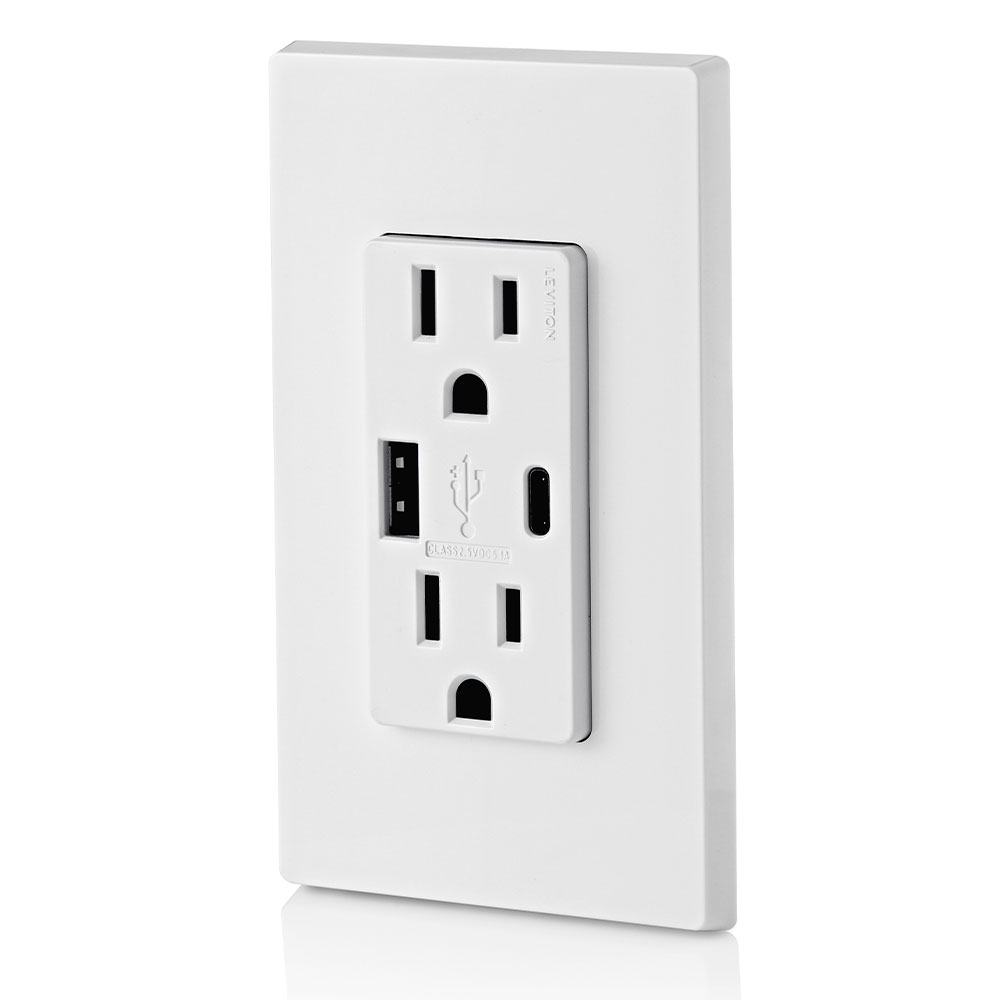 5.1A USB Type A/Type-C Wall Outlet Charger with 15A Tamper-Resistant Outlet