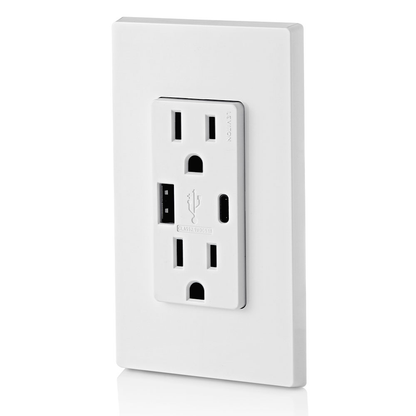 5.1A USB Type A/Type-C Wall Outlet Charger with 15A Tamper-Resistant Outlet