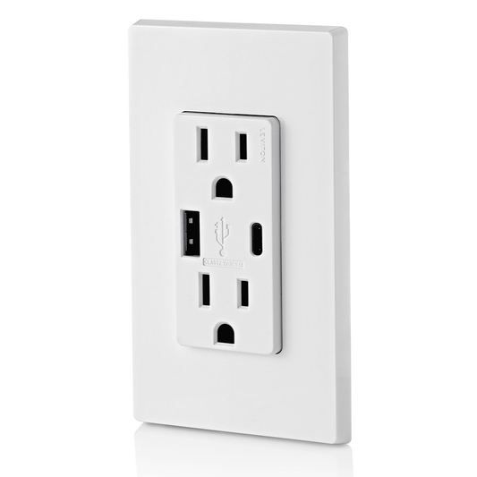 5.1A USB Type A/Type-C Wall Outlet Charger with 15A Tamper-Resistant Outlet