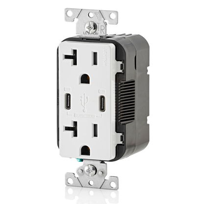 30W (6A) USB Dual Type-C/C Power Delivery Wall Outlet Charger with 20A Tamper-Resistant Outlet