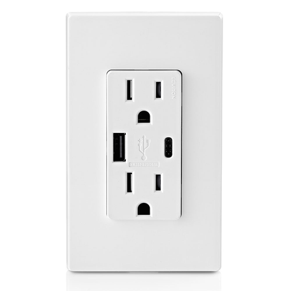 5.1A USB Type A/Type-C Wall Outlet Charger with 15A Tamper-Resistant Outlet