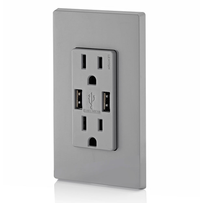3.6A USB Type-A/Type-A Wall Outlet Charger with 15A Tamper-Resistant Receptacles