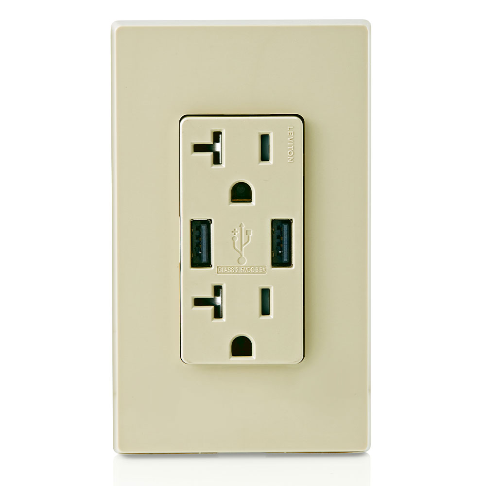 3.6A USB Type-A/Type-A Wall Outlet Charger with 20A Tamper-Resistant Receptacles