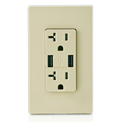 3.6A USB Type-A/Type-A Wall Outlet Charger with 20A Tamper-Resistant Receptacles