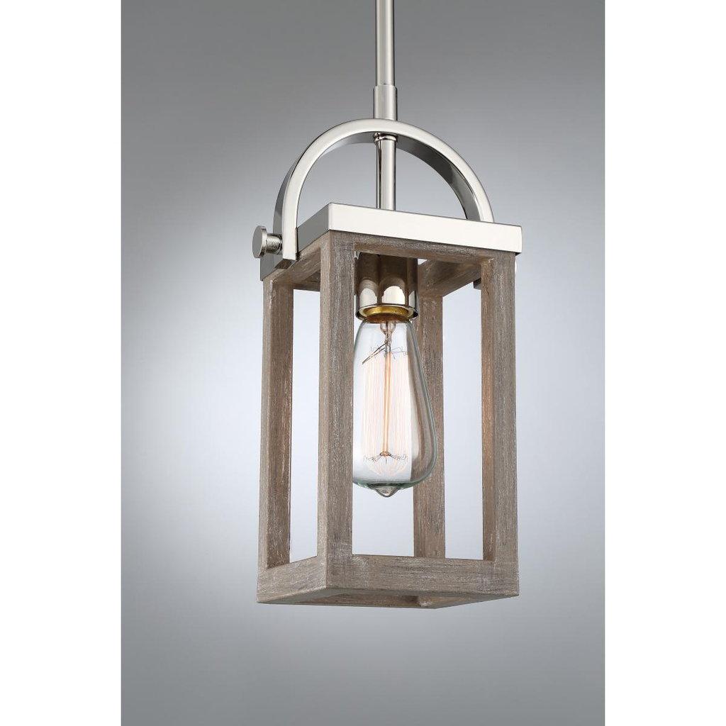 Bliss - 1 Light Mini Pendant - Driftwood Finish with Polished Nickel Accents