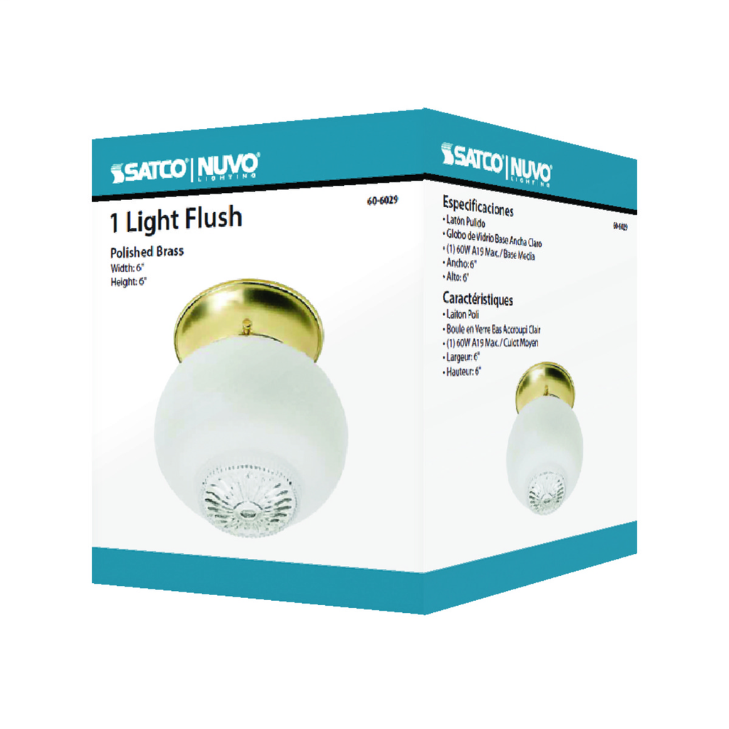 1 Light - 6" - Ceiling Fixture - Clear Bottom Squat Ball, Color retail packaging