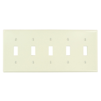 5-Gang Toggle Switch Wallplate, Standard Size, Thermoset, Light Almond